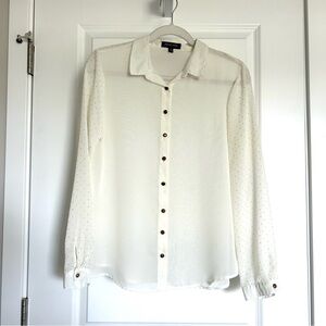 Notations Shear Cream Button Down Shirt With Gold Embellishments